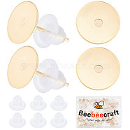 200Pcs 304 Stainless Steel Stud Earring Settings, Flat Round, with 200Pcs Eco-Friendly Plastic Ear Nuts, Real 24K Gold Plated, 12x8x0.3mm, Pin: 0.8mm(DIY-BBC0001-27)