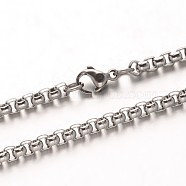 304 Stainless Steel Box Chain Necklaces, with Lobster Claw Clasps, Stainless Steel Color, 23.7 inch(60.1cm)(NJEW-M124-08P)