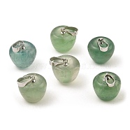 Natural Green Fluorite Teacher Apple Charms, with Platinum Plated Brass Snap on Bails, 14.5x14mm, Hole: 6.5x4mm(G-Z022-02B-P)
