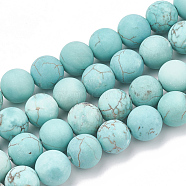 Natural Magnesite Beads Strands, Frosted, Round, Dyed & Heated, Turquoise, 6mm, Hole: 1mm, about 63pcs/strand, 15.5 inch(G-T106-184-1)