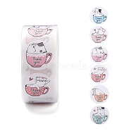 500 Adorable Round Cartoon Stickers in 6 Designs, Adhesive Label Roll Stickers, Cat Pattern, 0.98 inch(2.5cm), 500pcs/roll(DIY-B010-01)