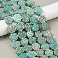 Natural Amazonite Carved Beads Strands, Rose Flower, 14~14.5x6.5~8mm, Hole: 0.8mm, about 29pcs/strand, 15.94''(40.5cm)(G-B134-A01-01)