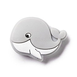 Silicone Focal Beads, Baby Chew Teething Beads, Whale, Light Grey, 21.5x30x9.5mm, Hole: 2mm(SIL-E003-03B)