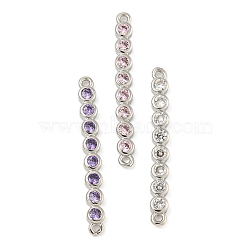 Brass Pave Cubic Zirconia Three Flat Round Links Connector Charms, Long-Lasting Plated, Lead Free & Cadmium Free, Platinum, Mixed Color, 27x3x2mm, Hole: 1mm(KK-P277-52D-A)