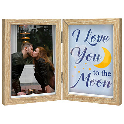 Word I Love You To The Moon Wood Picture Frames Box, 2 Vertical Openings, with Signal Sided Rectangle Paper Folding Photo Frame Card, Word, 152x102mm, 1pc(AJEW-FG0004-02C)