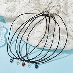5Pcs 5 Color Glass Heart Pendant Necklaces Set, with Imitation Leather Cords, Mixed Color, 17.72 inch(45cm), 1pc/color(NJEW-JN04476-S)