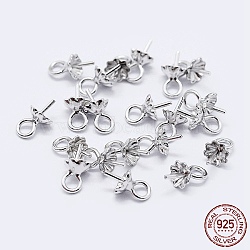 925 Sterling Silver Cup Pearl Bail Pin Pendants, For Half Drilled Beads, Flower, Silver, 7x4mm, Hole: 1.5mm, Pin: 0.7mm(STER-F036-06S-4mm)