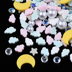 Handmade Polymer Clay Cabochons, Fashion Nail Art Decoration Accessories, with Acrylic Rhinestone and ABS Plastic Imitation Pearl Beads, Mixed Shapes, Mixed Color, 4~10x3~8x1~5mm(X-CLAY-N006-81)