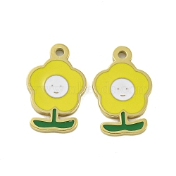 304 Stainless Steel Charms, with Enamel, Flower with Smiling Face Charm, Real 14K Gold Plated, Yellow, 13x8x1mm, Hole: 1mm(STAS-L022-435G-02)