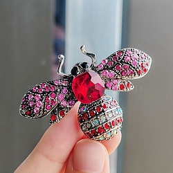 Alloy Rhinestone Brooch for Backpack Clothes, Bee, Fuchsia, 40x60mm(PW-WG87504-01)