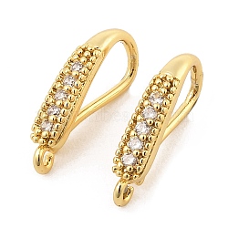 Brass with Cubic Zirconia Earring Hooks, Ear Wire, Real 18K Gold Plated, 18 Gauge, 17x3x9mm, Hole: 1.4mm, Pin: 1mm(KK-Q782-01G)
