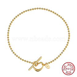 925 Sterling Silver Anklet, Ball Chains, Heart , Real 14K Gold Plated, 9-1/8 inch(23cm)(AJEW-Z029-06G)