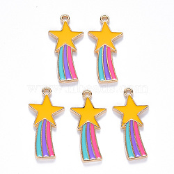 Alloy Enamel Comet Star Pendants, Shooting Star, Light Gold, Medium Purple, 26.5x13x1.5mm, Hole: 2mm(X-ENAM-N054-010A)