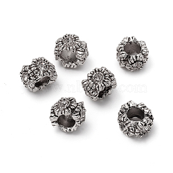 Antique Silver Plated Alloy European Beads, Large Hole Beads, with Rhinestone, Rondelle, Crystal, 9~10x6.5mm, Hole: 4.5mm(MPDL-L030-M01-AS)