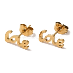 PVD Vacuum Plating 304 Stainless Steel Stud Earrings, Word Love, Golden, 6x11.5mm(EJEW-Z040-32G)