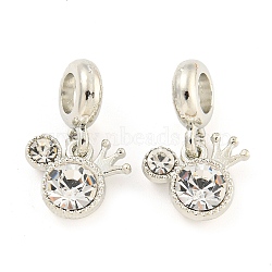 Rack Plating Alloy Pave Crystal Rhinestone Crown European Dangle Charms, Large Hole Pendants, Cadmium Free & Nickel Free & Lead Free, Platinum, 20.5mm, Hole: 4.5mm, Crown: 11x13.5x5mm(FIND-B034-16P)