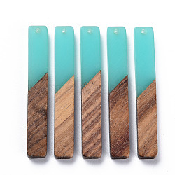 Resin & Walnut Wood Big Pendants, Two Tone, Rectangle, Turquoise, 51.5x7.5x3mm, Hole: 1.8mm(X-RESI-S358-39L)