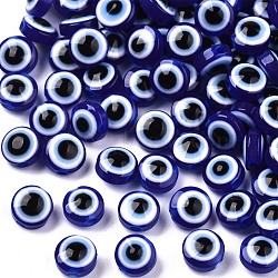 Resin Beads, Flat Round, Evil Eye, Dark Blue, 7.5~8x5~6mm, Hole: 1.8~2mm(RESI-S339-6x8-17)