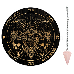 AHADEMAKER Dowsing Divination Supplies Kit, Including PVC Plastic Pendulum Board, 304 Stainless Steel Cable Chain Necklaces, Cone/Spike Natural Rose Quartz Stone Pendants, Skull Pattern, Board: 200x4mm(DIY-GA0004-95M)