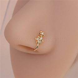 Brass Pave Clear Cubic Zirconia U Shaped Clip on Nose Rings, Golden, Flower, 13mm(FS-WG40E45-05)