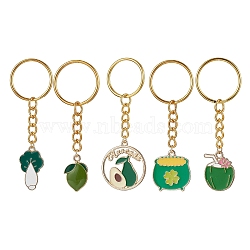 Alloy Enamel Pendant Keychain, with Iron Split Key Rings, Lemon/Cabbage/Coconut/Clover/Avocado, 7.2~8.2cm(KEYC-JKC00622)