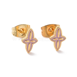 Enamel Star Stud Earrings with 316L Surgical Stainless Steel Pins, Gold Plated 304 Stainless Steel Jewelry for Women, Thistle, 8.5x5.5mm, Pin: 0.7mm(EJEW-P204-01G-02)