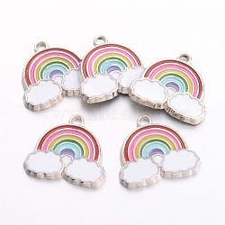 Alloy Enamel Pendants, Cadmium Free & Lead Free, Rainbow & Cloud Charms, for Children Kids Jewelry Making, Platinum, Colorful, 17.5x19x1.6mm, Hole: 2mm(ENAM-H019)