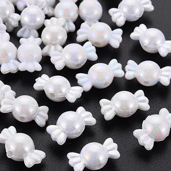 Opaque Acrylic Beads, AB Color, Candy, White, 17x9x9mm, Hole: 2mm, about 943pcs/500g