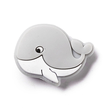 Silicone Focal Beads, Baby Chew Teething Beads, Whale, Light Grey, 21.5x30x9.5mm, Hole: 2mm