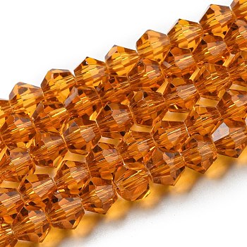 Transparent Glass Beads Strands, Faceted, Bicone, Dark Orange, 3x2.5mm, Hole: 0.7mm, about 162~185pcs/strand, 12.76~14.61 inch(32.4~37.1cm)