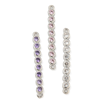 Brass Pave Cubic Zirconia Three Flat Round Links Connector Charms, Long-Lasting Plated, Lead Free & Cadmium Free, Platinum, Mixed Color, 27x3x2mm, Hole: 1mm