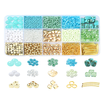 DIY Bohemian Stacked Beads Bracelet Making Findings Kits, including Glass & Acrylic & Brass Beads, Alloy & CCB Plastic Pendants, Iron Jump Rings, Mixed Color, 3mm, Hole: 1mm