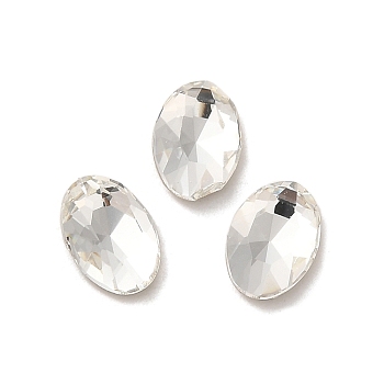 Glass Rhinestone Cabochons, Point Back & Back Plated, Faceted, Oval, Crystal, 8x5.5x2.5mm