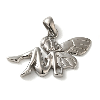 316L Surgical Stainless Steel Pendants, Fairy Charm, Stainless Steel Color, 23x34x3mm, Hole: 6x3.5mm