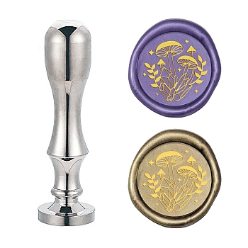 DIY Scrapbook, Brass Wax Seal Stamp Flat Round Head and Handle, Silver Color Plated, Plants Pattern, 25mm