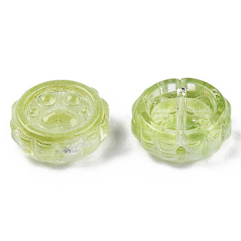 Transparent Spray Painted Glass Beads, Flower with Pawprint, Yellow Green, 15x15x5.5mm, Hole: 1.2mm
