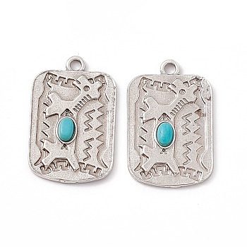 Synthetic Turquoise Pendants, Rectangle Charms with Giraffe, with Rack Plating Alloy Findings, Antique Silver, 34x21x4mm, Hole: 3mm