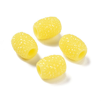 Opaque Resin European Jelly Colored Beads, Large Hole Barrel Beads, Bucket Shaped, Yellow, 15x12.5mm, Hole: 5mm