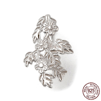 Rhodium Plated 925 Sterling Silver Ice Pick Pinch Bails, Flower, with S925 Stamp, Real Platinum Plated, 21x13x9mm, Pin: 1mm
