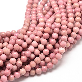 Natural Rhodonite Round Bead Strands, 4~5mm, Hole: 1mm, about 86~90pcs/strand, 15.5 inch