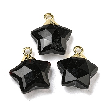 Natural Obsidian Pendants, with Rack Plating Brass Findings, Star, 18x15x6mm, Hole: 2mm