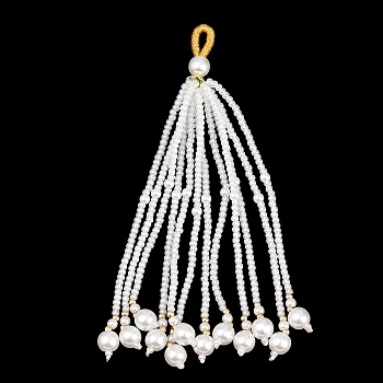 Transparent Glass & Plastic Beads Big Pendants, Tassels Charms, White, 99.5x8mm, Hole: 4.5mm