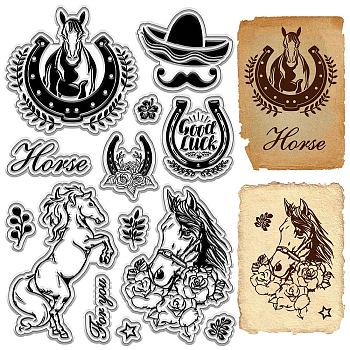 Custom PVC Plastic Clear Stamps, for DIY Scrapbooking, Photo Album Decorative, Cards Making, Stamp Sheets, Film Frame, Horse, 160x110x3mm