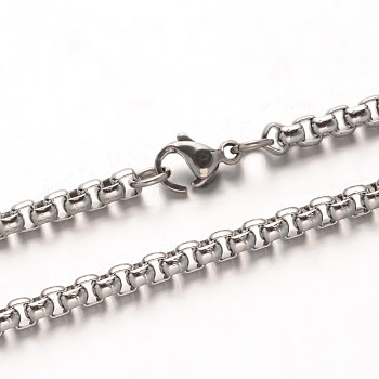 304 Stainless Steel Box Chain Necklaces, with Lobster Claw Clasps, Stainless Steel Color, 23.7 inch(60.1cm)