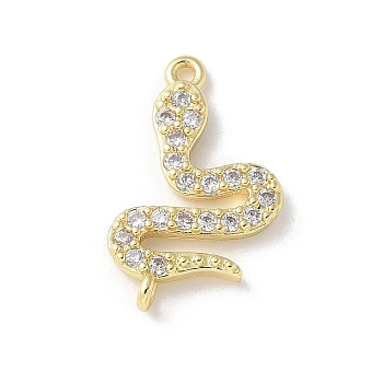 Brass Micro Pave Clear Cubic Zirconia Pendants, Double Hanging Snake Charms, Real 14K Gold Filled, 13x10.5x2.5mm, Hole: 0.9mm