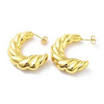 Brass Stud Earrings, Half Hoop Earrings, Real 18K Gold Plated, 35x9mm