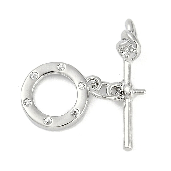 Brass Micro Pave Clear Cubic Zirconia Toggle Clasps, Ring, Platinum, Rings: 12.5x10.5x2mm, Hole: 1.2mm, Bar: 20.5x6x5mm, Hole: 1.2mm, Pin: 0.8mm