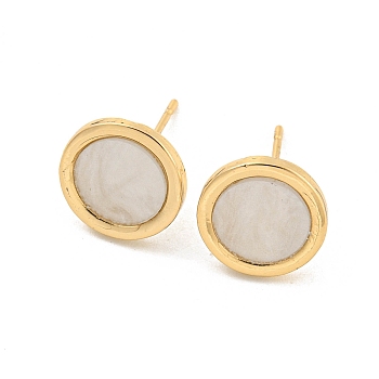 Alloy Stud Earring, with Acrylic Finding, Flat Round, Light Gold, 11mm