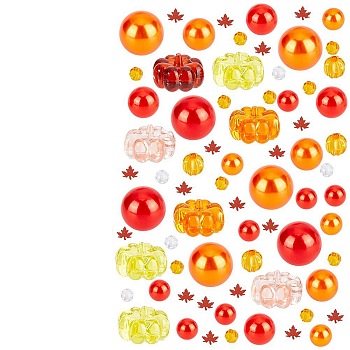 BENECREAT DIY Thanksgiving Day Vase Fillers , Including Pumpkin Acrylic Display Decorations & Beads, Plastic Round Beads, Maple Leaf PET Nail Art Sequins, Orange Red