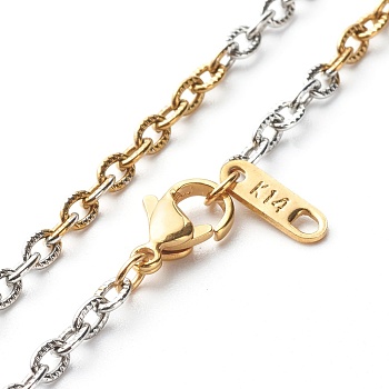 Two Tone 304 Stainless Steel Cable Chains Necklaces, Golden & Stainless Steel Color, 17.72 inch(450mm)